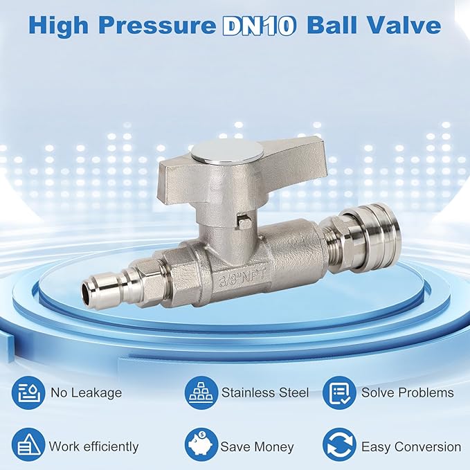 Ball Valve Pressure Washer, DN10 Ball Valve, 3/8" High Pressure Ball Valve for Power Washer Hose, 5000 PSI (3/8" Female BSP)