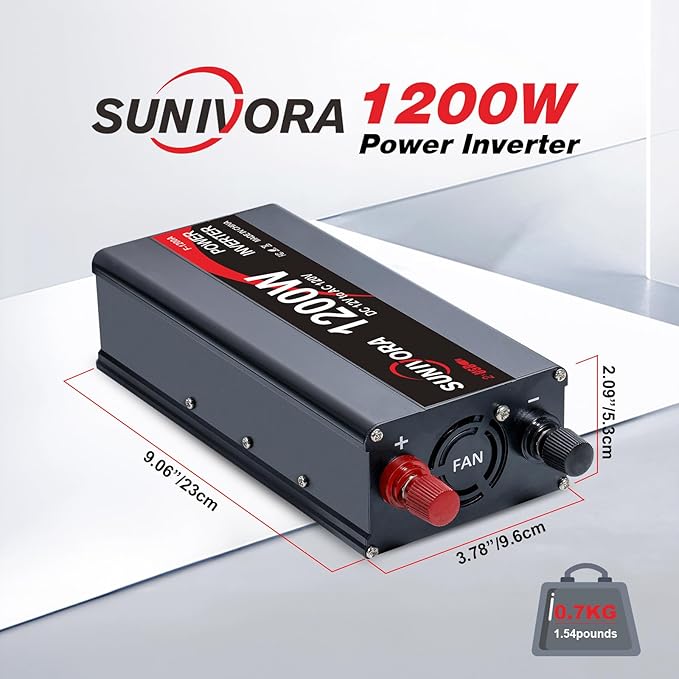 1200 Watt Inverter 12V DC to 110V/120V AC 60HZ 2400 Watt(Peak) Car Power Inverter with 2 AC Outlets & Dual USB Ports for Car Vehicle Truck Camping