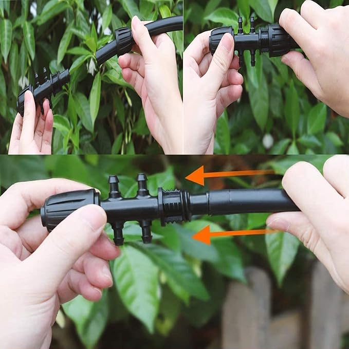 10Pcs Barbed Tee Irrigation Fittings, HOINCO 1/3 Inch to 1/4 Inch Irrigation Tube Anti-Drop Quality Fitting, 8mm ID 12mm OD Pipe Turn 4mm ID 7mm OD Hose, 6-Way Adapter for Lawn, Farm, Garden(Black)
