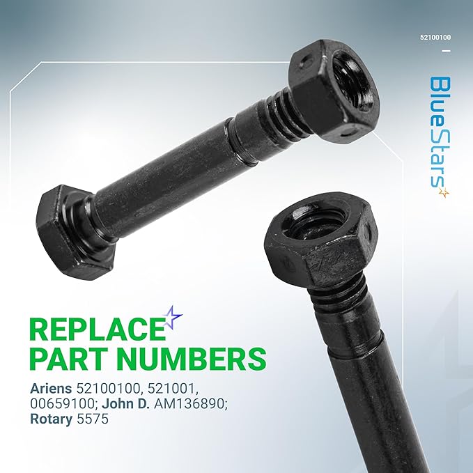 BlueStars 52100100 Snow Blower Shear Pins and Nuts - Fits Ariens 52100100 521001 00659100 John Deere AM136890 Rotary 5575 Snowthrower - Pack of 10