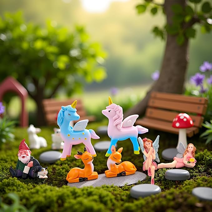 Kai Dream 15Pcs Fairy Garden Accessories, Fairy, Gnome, Animal Figurines, Miniature Resin Figurines