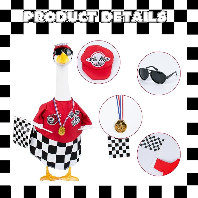 Porch Goose Outfits Cement Goose Race Car Driver Costume Clothing Racer Jumpsuit Clothes Goose Racing Suit Accessories