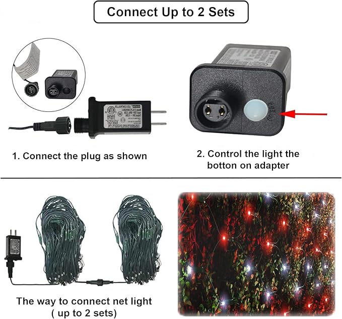 Pooqla Christmas Net Lights, 300LED Outdoor Net Mesh Lights, 14.8x4.9 ft Fairy String Lights 8 Modes Green Wire, Connectable Waterproof Decorative for Bushes Tree Garden Halloween, Red and White