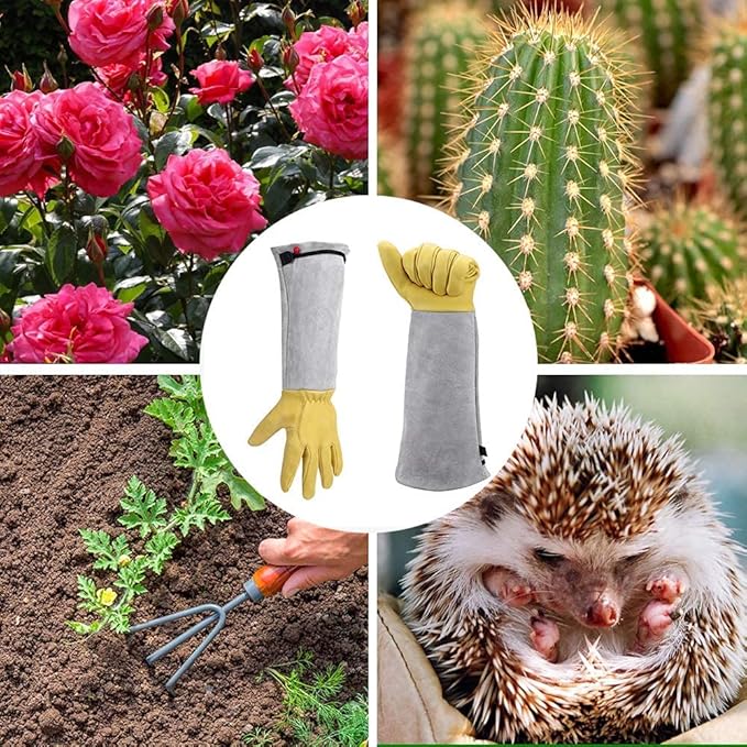 Gardening Gloves for Women/Men, Rose Pruning Thorn-Proof Long Leather Garden Gloves with Adjustable Cuff, Ladies Light Protective Glove for Yard & Outdoor Work