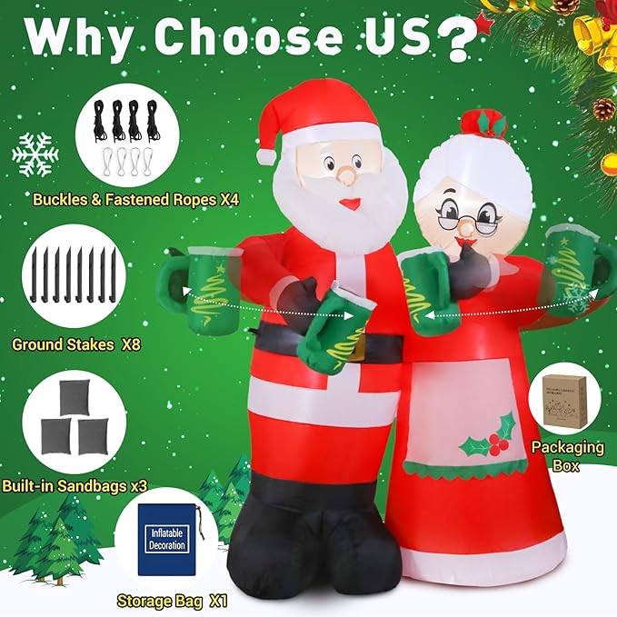 Elegear 7FT Animated Christmas Inflatables Santa Claus Outdoor Decorations, Cheers Santa Inflatable Christmas Decorations with Built-in LEDs, Christmas Blow Up Yard Decorations for Garden Lawn Outdoor