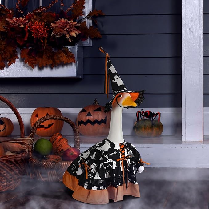 Suzile Halloween Goose Outfit Clothes for 23 Inch High Cement or Plastic Geese Ghost Lawn Porch Goose Clothes Halloween Costume