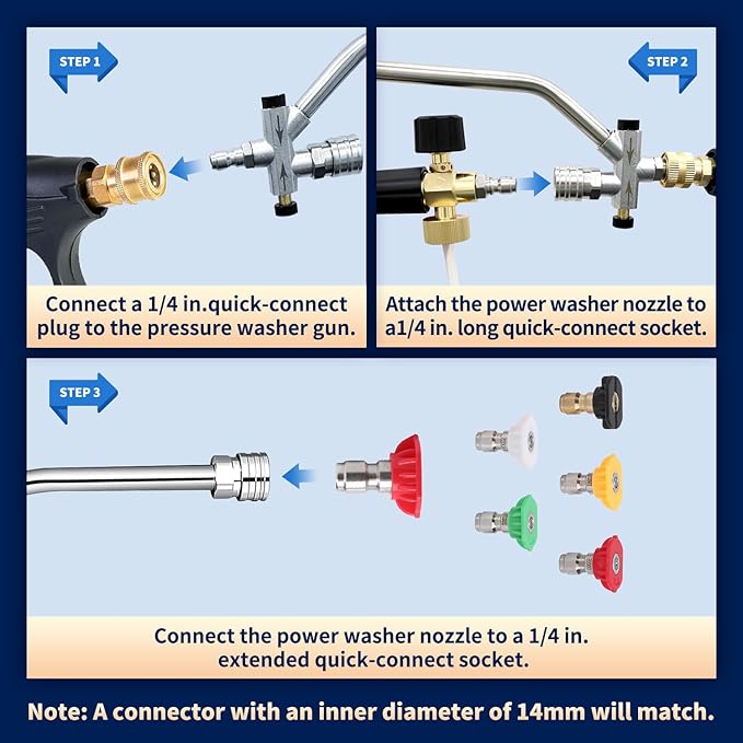 Foam Cannon for Pressure Washer with Dual Connector & Short Spray Gun, 1/4" Quick Connect & M22 Male Inlet, Double Tip, 5 Power Washer Nozzle Tips, 4000 PSI Car Wash Kit (Not Fit Garden Hoses)