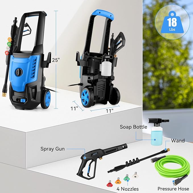 Pressure Cleaner 5000 PSI 4.0GPM Portable Power Cleaner with 4 QC Nozzles, 500ML Foam Cannon for Cars/Fences/Driveways/Home/Patios Cleaning, Blue