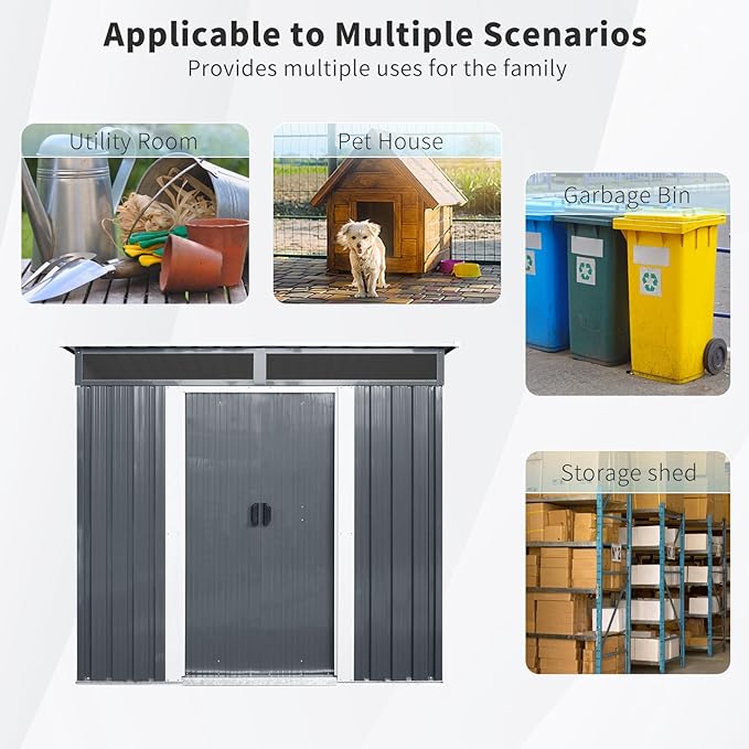 6X5 FT Outdoor Storage Shed, Waterproof Metal Garden Sheds with Lockable Door, Steel Tool Storage Buildings Shed & Outdoor Storage House for Garden, Backyard, Patio, Trash Cans(Black and White)