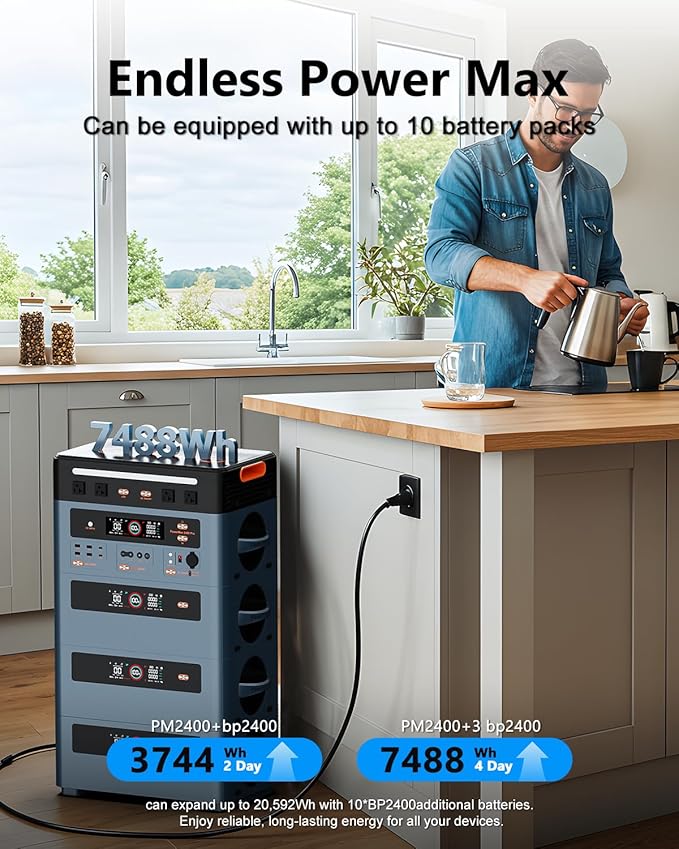 OSCAL 2400W Solar Generator with 500W Solar Panel, 1872Wh Power Station with 4 AC Outlets (5000W Peak), 1.45H Full Charging, APP Control Emergency Power Station for Home, Camping & RVs