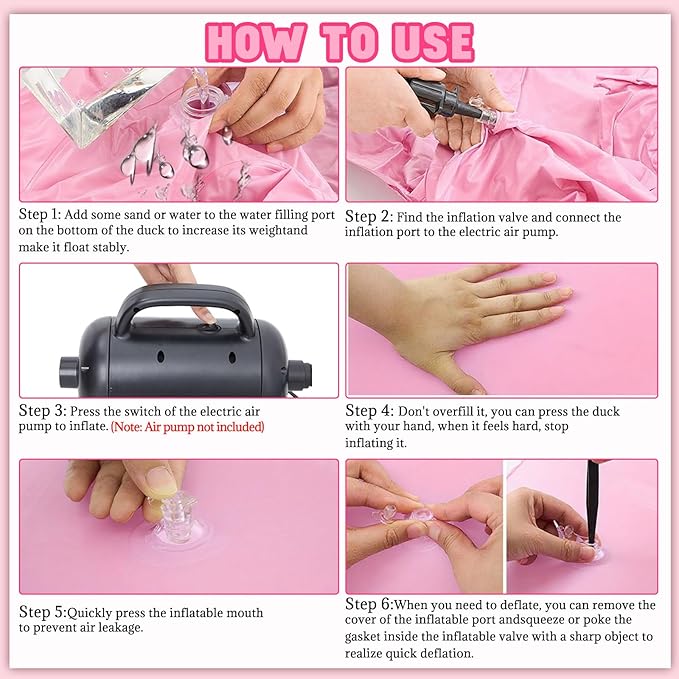 Hungdao Large Breast Cancer Golf Cart Decorations Kit, Giant PVC Pink Inflatable Duck, Tinsel Garlands Tinsel Streamers Fan Flag, Reuseable Indoor Outdoor Decoration for Awareness Parade