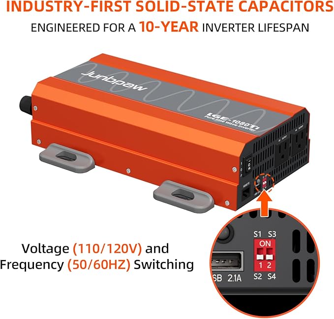 1080W Pure Sine Wave Inverter 12V to 110V Ultra Quiet, Game-Changing Design | 12V to 110 Converter for Home, RV, Camping, Off-Grid & Outdoor Adventures丨DC to AC (LGE-12V-1080Ti)