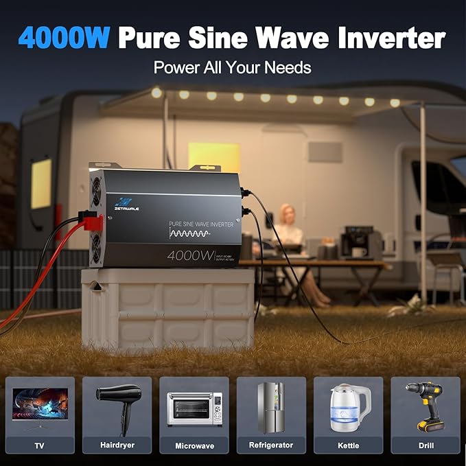 48V 4000 Watt Pure Sine Wave Inverter 48V DC to 110V 120V AC Converter,8000W Peak Power Inverter with 4 AC Outlets,USB Port,Type-C,Remote Control LCD Display for Truck,RV,Vehicles,Solar Off-Grid