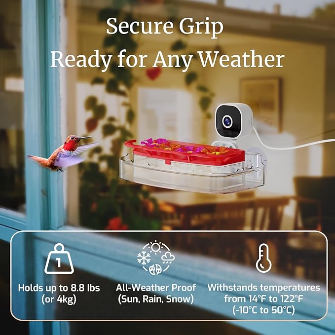 Smart Window Humming Bird Feeder Camera, AI Identifies Species in 2K HD, with Ant Moat & Secure Suction Mount - The Ultimate Gift for Hummingbird Lovers (Transparent)