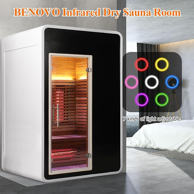 2 Person Infrared Sauna for Home,Canadian Cedar Outdoor Wooden Dry Sauna with Rapid Heating Tubes&Carbon Plate,LCD Control Panel and Tempered Glass Door (2-Person)