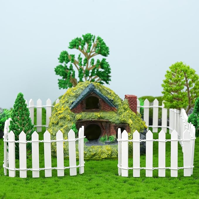 4 Pcs 35 Inch Fairy Garden Decor Mini Fence, Wood Picket Fence for Fairy Garden Supplies, Small Picket Fence for Doll House Decor DIY Crafts Plant Pot Micro Landscape Ornaments