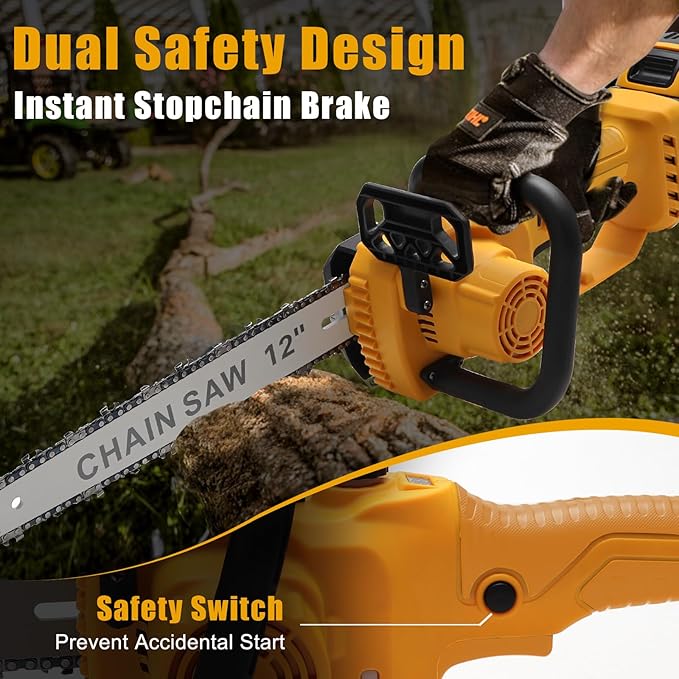 Mini Chainsaw Cordless for Dewalt 20V Battery, Brushless Electric 12"/ 10" with Auto Oiler & Security Lock, for Tree Trimming, Branch Wood Cutting (Tool Only) (12"/ 10" Chainsaw)
