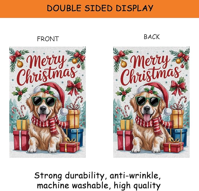 HTBIG Merry Christmas Garden Flag, Funny Golden Retriever Pumpkin Christmas Decor, Yard Flags for Outside 12x18 inch, Outside Yard for Home Decorations