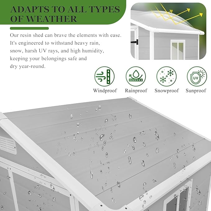 6x4.4FT Outdoor Storage Shed, Resin Shed with Reinforced Floor & Secure Door Lock, All-Weather Outdoor Shed for Gardening Tools, Bicycles, Patio Furniture, Lawn Mower (Gray)