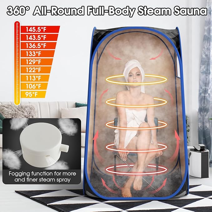 COSTWAY Portable Steam Sauna, Full-Body Personal Sauna Tent w/ 3L Steam Generator, Foldable Chair, Foot Massager, Timer, Remote Control, Indoor Pop-up Sauna Tent for Home Spa Relaxation (Black)