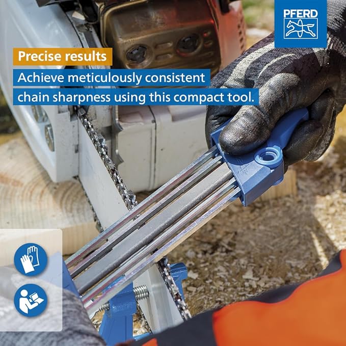 Pferd CS-X Chainsaw Chain Sharpener, 13/64” File for 3/8” Low Profile Chains, 2-in-1 Chainsaw Sharpener and Depth Gauge Tool, Easy Handheld Chain Sharpening (Pack of 1) - Part 17303