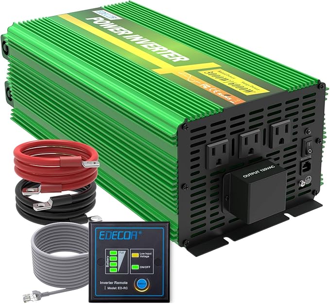 EDECOA 3000 Watt 24 Volts Power Inverter Pure Sine Wave 3000W DC 24V to 120V AC Solar Inverter with 3 Outlets and AC Terminal Block