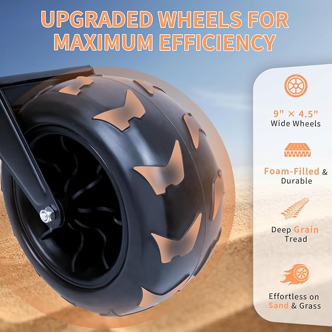 51" L Beach Wagon with 9" Sand Wheels,260L Collapsible Beach Cart with Rear Tailgate,Heavy Duty Wagon for Sand, Camping, Fishing and Sport,Black