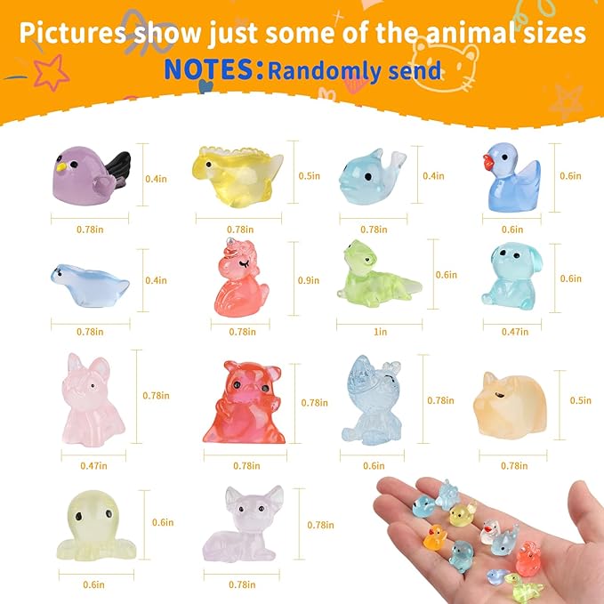 200 Pcs Tiny Resin Animals to Hide, Mini Luminous Resin Animals Bulk for Miniature Fairy Garden Accessories Micro Landscape Aquarium Cake Potted Plants Dollhouse Moss Patio Home Decor Crafts