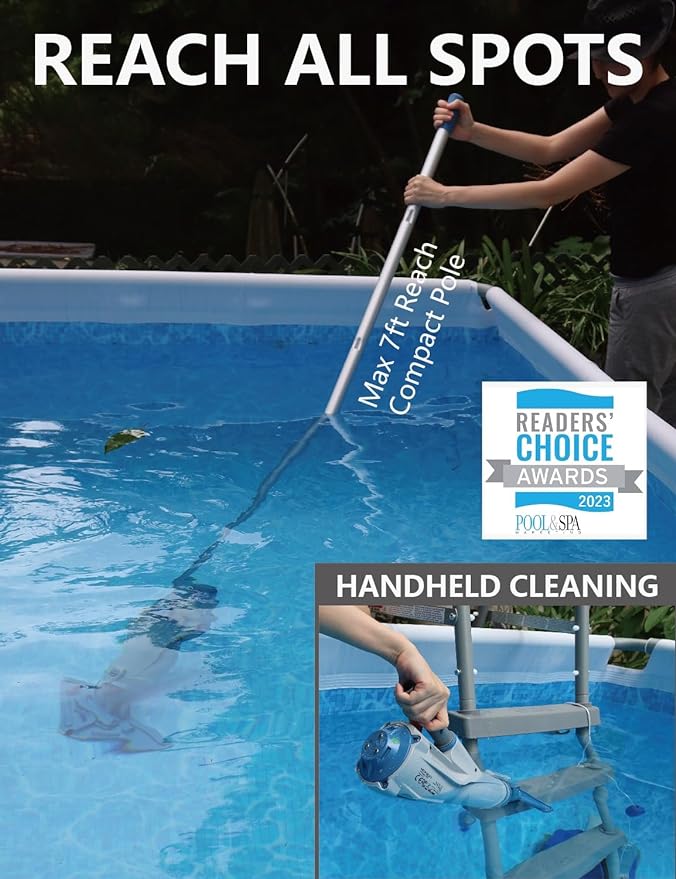 KOKIDO 2025 Cordless Pool Vacuum with 72” Pole, Standard & Fine Interchangeable Filters, Ideal for spot Cleaning, 2 Vac Heads, Spot Clean, for Small Above & Inground Pools, Spas Hot Tubs XV320