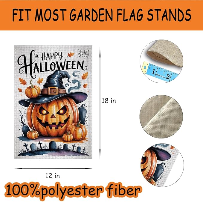 HTBIG Halloween Pumpkin Garden Flags, Happy Halloween Party House Garden Flag Decor, Yard Flags for Outside 12x18 inch, Outside Yard for Home Decorations