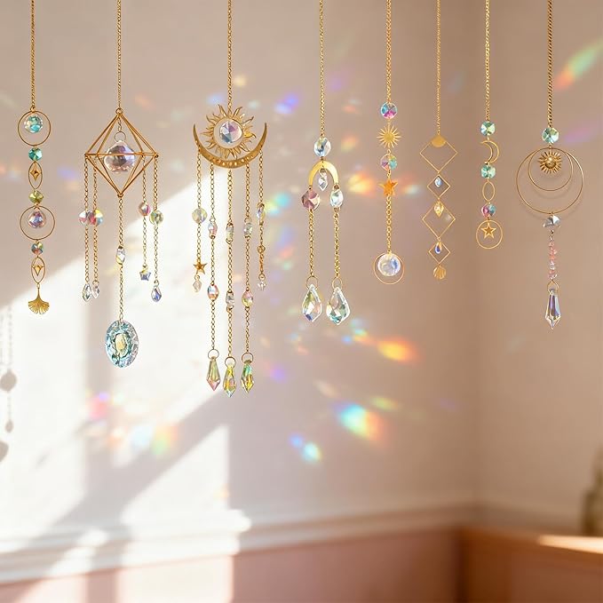 DIY Crystal Suncatcher kit with Wind Chime/Sun and Moon,Sun Catcher Dream Supplies Arts and Crafts Kits for Adults,for Indoor Window Hanging,Outdoor Garden Xmas Wedding Party Decor Gifts