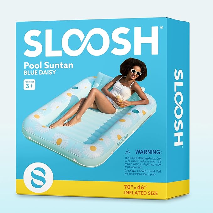 SLOOSH Inflatable Tanning Pool Lounger Float, 70" x 46" Pool Floats Adult with Pillow, 4 in 1 Suntan Tub Raft Floatie,Sunbathing Bed Lounge for Water Blow Up Ball Pit Party Gifts