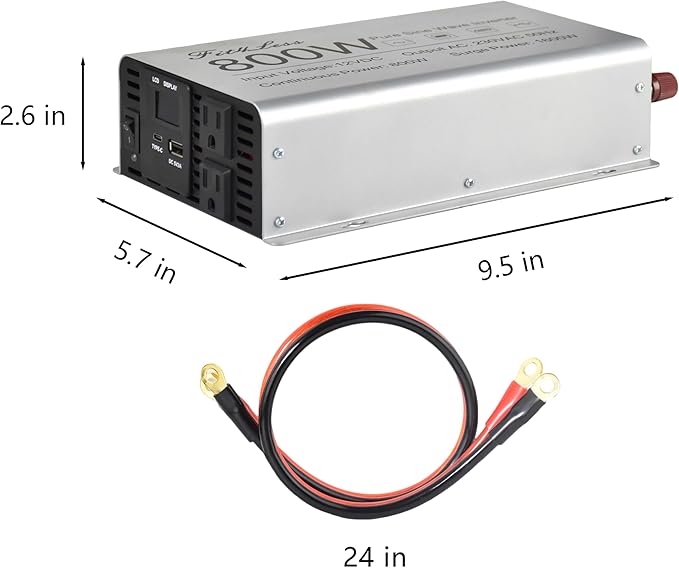 Pure sine Wave Inverter DC 12V Input and AC 110V Output with LCD Display, USB Output Port, Type-C Output Port(800W)