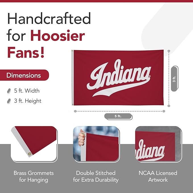 Indiana Hoosiers College Sports Printed Flag - NCAA Licensed - Nylon - School Banner (White, Red) (3' x 5')