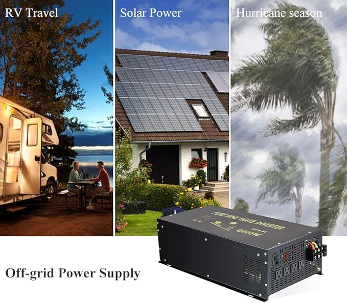WZRELB 6000W 24V 120V Pure Sine Wave Power Inverter 4 AC Outlets Wired Remote Control,RV, Camping