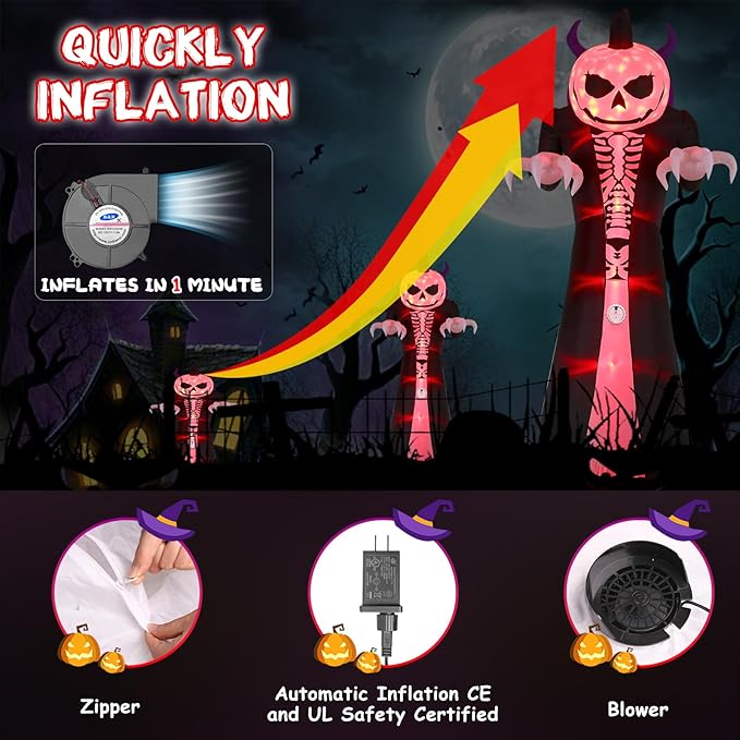Elegear 10FT Halloween Inflatable Blow Up with Motion-Activated Screaming, 8-Mode Color Changing Light, Giant Grim Reaper Ghost Inflatables Outdoor Decorations for Yard Lawn Garden Porch Party