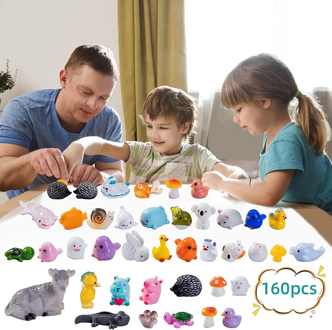 160 Styles Mini Resin Animals 160pcs Variety Tiny Animals Figures Miniature Little Small Figurines Bulk for Micro Fairy Garden Landscape Accessories Hide Decor Aquarium