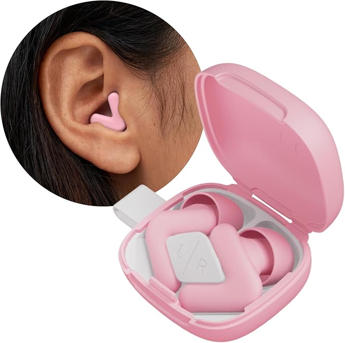 Alpine Silence Earplugs for Sleep, Focus & Travel - V-Shape Snug Fit & Soft Oval Tips – 4 Sizes XS/S/M/L - Comfortable, Reusable Hearing Protection - 22dB – Pink