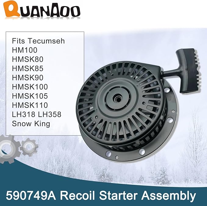 Recoil Starter Assembly 590749A fits Tecumseh 590789 590672 590733 HM100 HMSK80 HMSK85 HMSK90 HMSK100 HMSK105 HMSK110 LH318 LH358 Snow King Snow Blowers Replace 590749