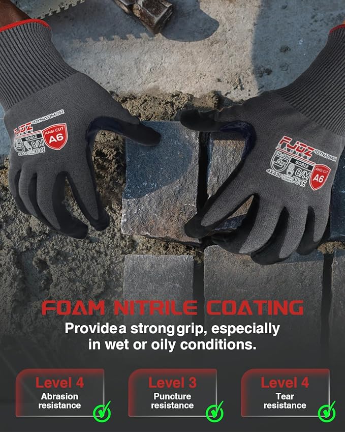 A9 Cut Resistant Work Gloves, 18 Gauge Ultra-light Foam Nitrile Coated Touchscreen ANSI A3 A4 A6 A9 Cutting Glove