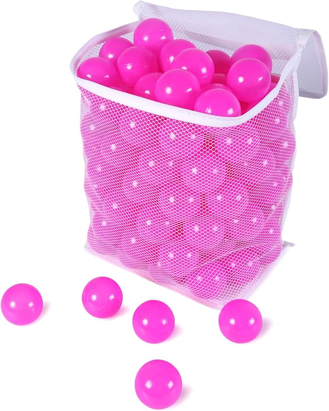 Ball Pit Balls for Kids, Plastic Refill 2.2 Inch Balls, 100 Pack, Bright Colors, Phthalate and BPA Free, Includes a Reusable Storage Bag with Zipper