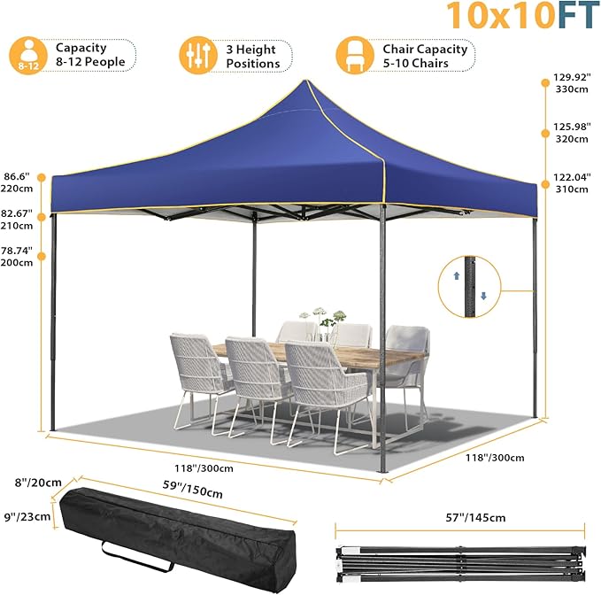 COBIZI Canopy Tent 10x10 Pop Up Canopy, Easy Setup Canopy with Sidewalls Waterproof & UPF 50+, Heavy Duty Commercial Instant Craft Fair Tent for Party, Event, Vendor, Farmer Market(D Bluei)