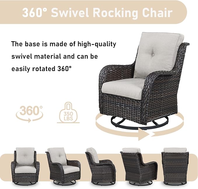 Wicker Patio Furniture-7 Pieces Rattan Patio Furniture Set Outdoor Patio Couch with Swivel Patio Chairs Ottomans and Coffee Table for Deck Poolside Backyard-Brown/Beige
