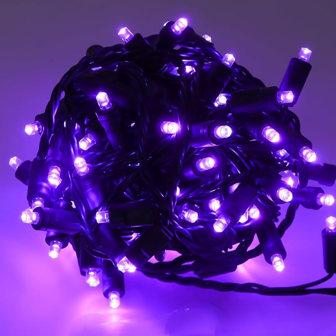 100 LED 5MM Purple Christmas Lights, 33FT Indoor/Outdoor String Light, Mini Lights for Garden, Patio, Christmas Trees - Green Wire, Commercial Grade, UL Listed
