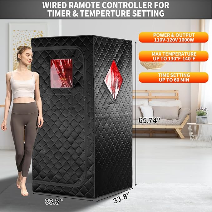 Portable Personal Far Infrared Sauna Box for Home with 660nm Red Light Threapy Bulbs, Remote Control, Heating Foot Pad, Upgraded Comfortable Chair