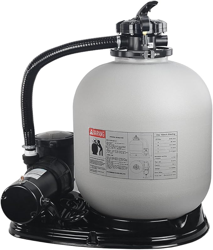 XtremepowerUS 19" inch Sand Filter with 1.5HP Pool Pump 4500GPH Above Ground Swimming Media System, Gray