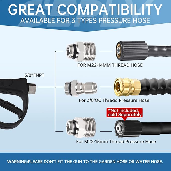 Foam Cannon for Pressure Washer, Dual Connector Foam Gun with 5 Nozzle Tips, 3/8" Swivel Quick Connect, M22-14mm & M22-15mm Fittings