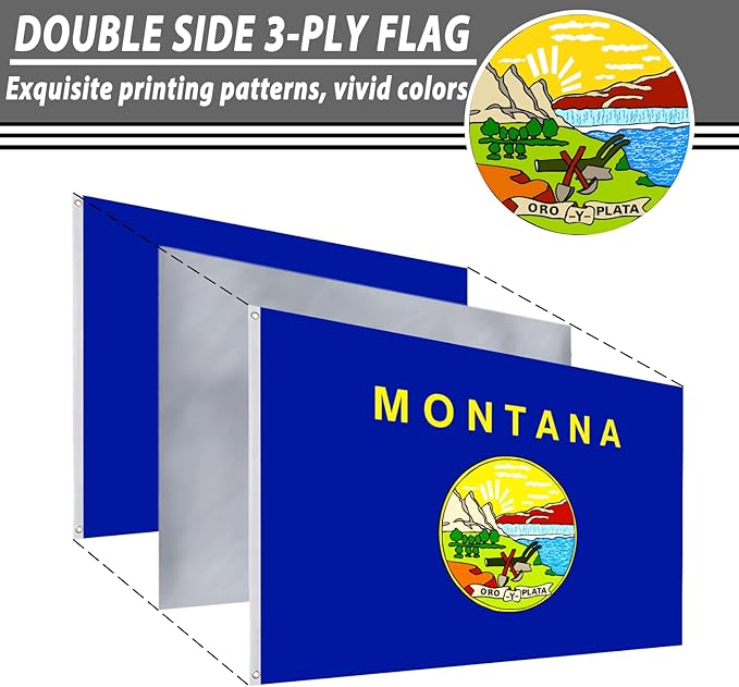 FLAGWIN Montana Flag 3x5 FT - 3 Ply Double Sided Polyester Flags with Brass Grommets - Vivid Color and Fade Proof State of Montana Flag 3x5 Outdoor