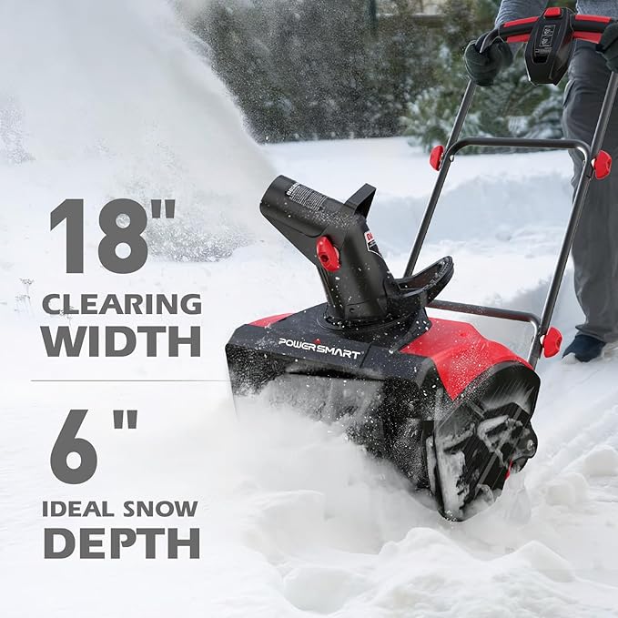 PowerSmart 18" Corded Snow Blower, Electric Snow Thrower with 15-Amp Motor, 2200 RPM, 30' Throwing Distance DB7517