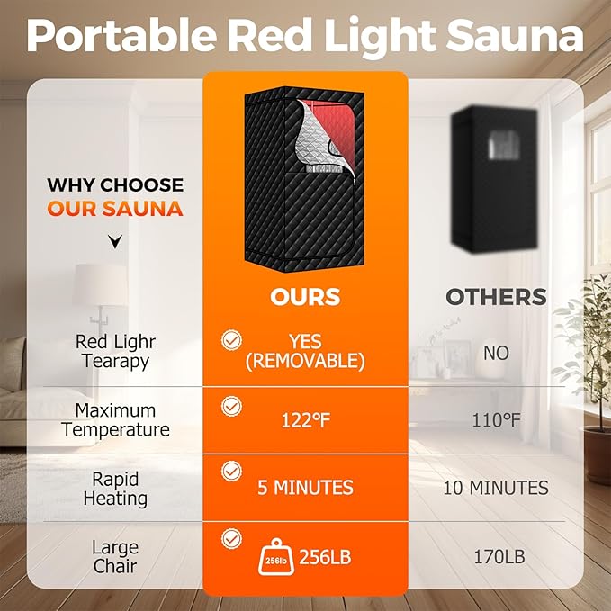 Portable Infrared Sauna with Red Light, Personal Sauna Spa with Remote Control and Large Foldable Chair, Full Size Dry Heated Home Saunas Tent for Detoxation & Relaxation